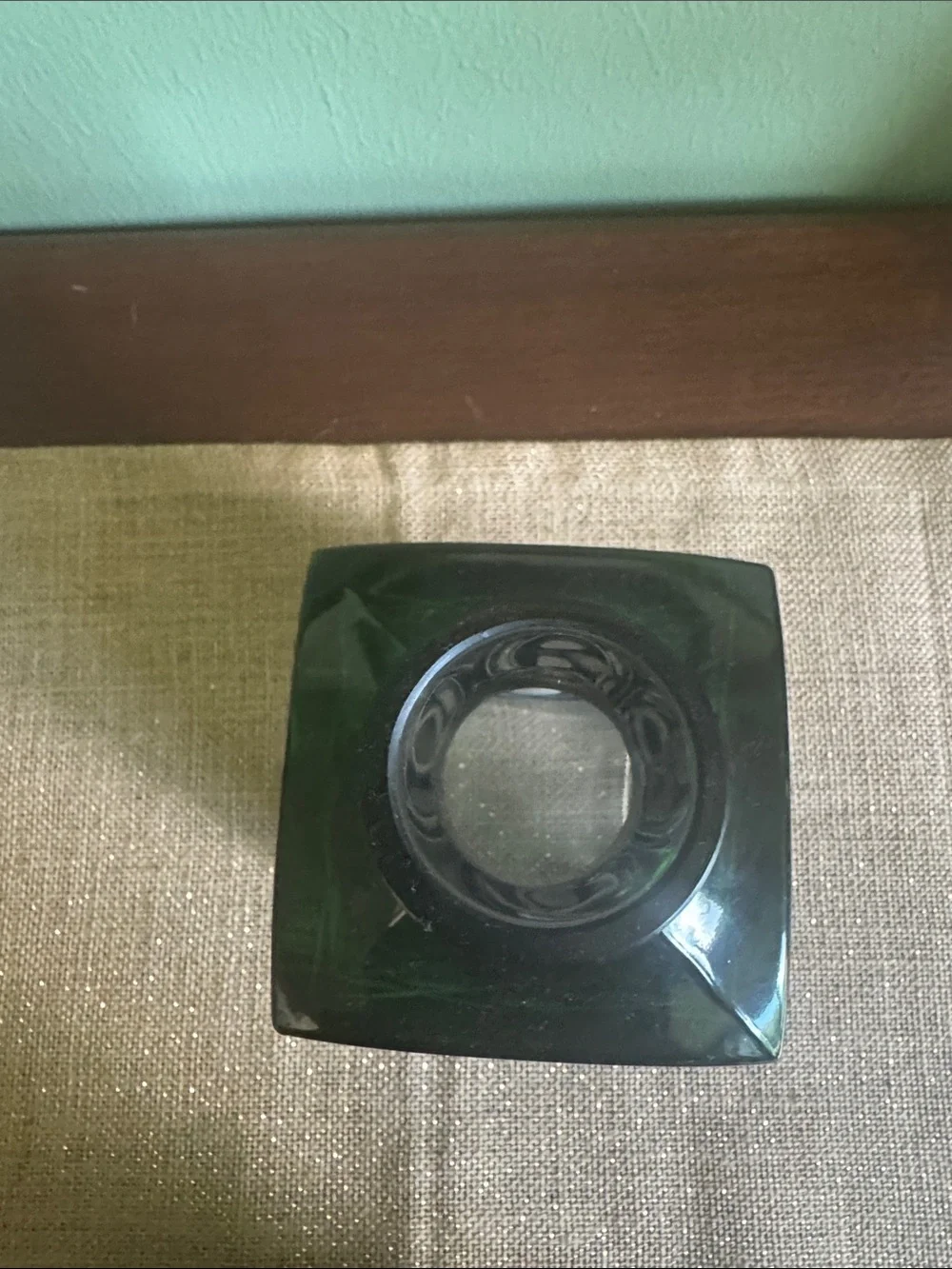 World Market Green Cut Glass Decanter Square Stopper MCM Style Barware”